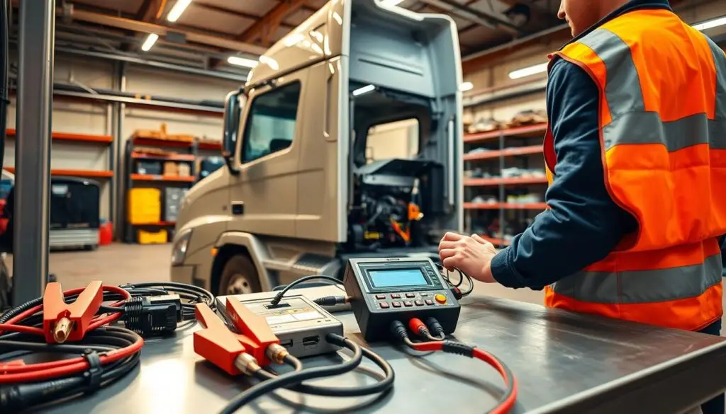 Smart battery charger connected to commercial truck battery bank