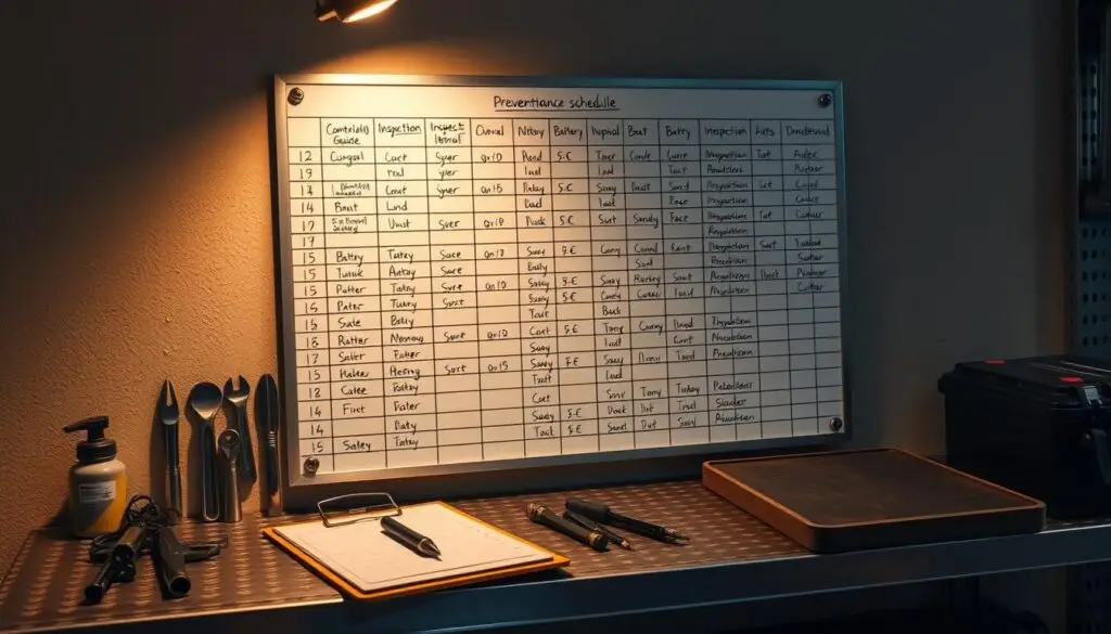 Fleet maintenance schedule calendar showing battery inspection intervals