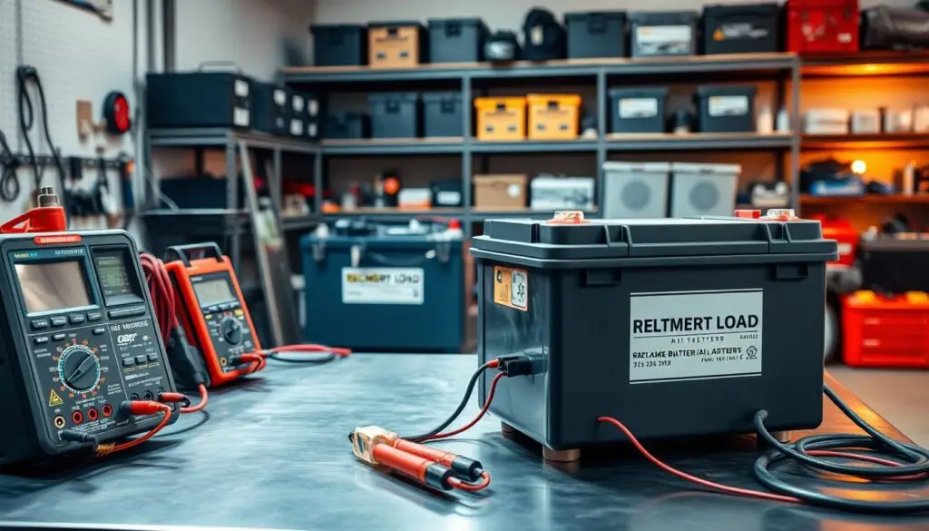 Load tester connected to commercial truck battery during diagnostic procedure
