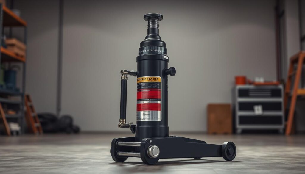 Sunex 50-ton air hydraulic floor jack being used in industrial service bay