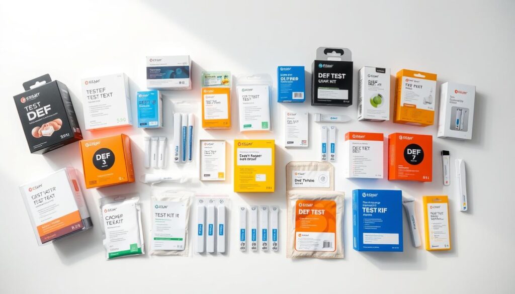 Five DEF test kit options compared side by side including refractometers, test strips, and digital meters