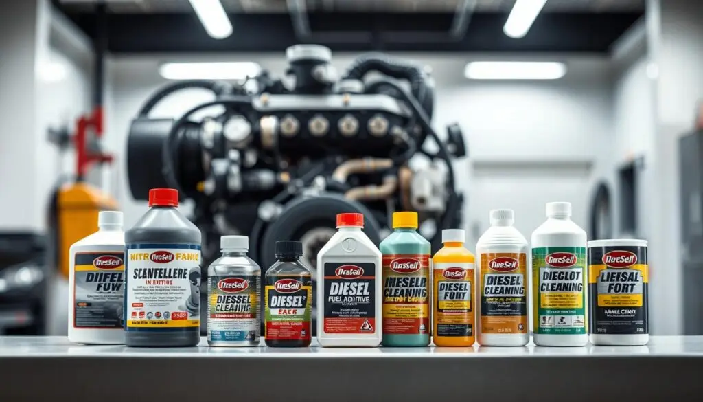 Best diesel fuel additives displayed for fuel system cleaning including concentrated injector cleaners and maintenance formulas