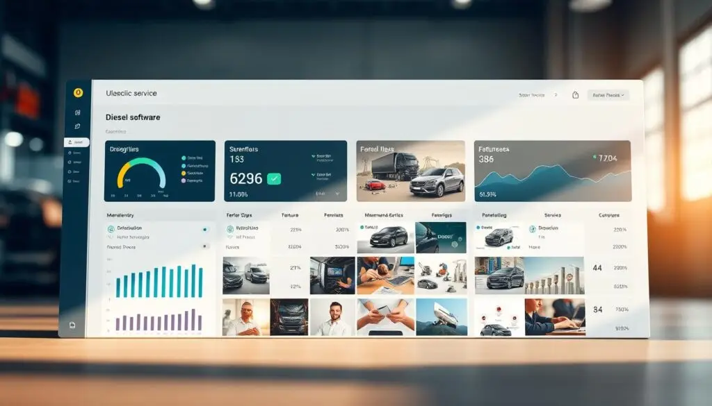 Side-by-side comparison of field service management software dashboards for diesel repair operations