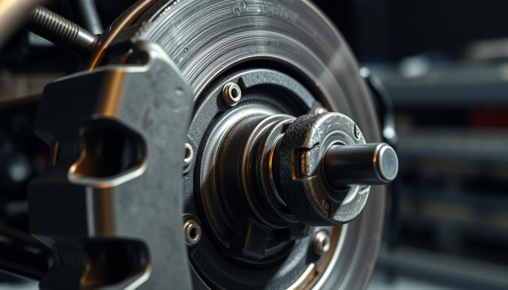 Technician performing visual brake chamber diagnosis and inspection