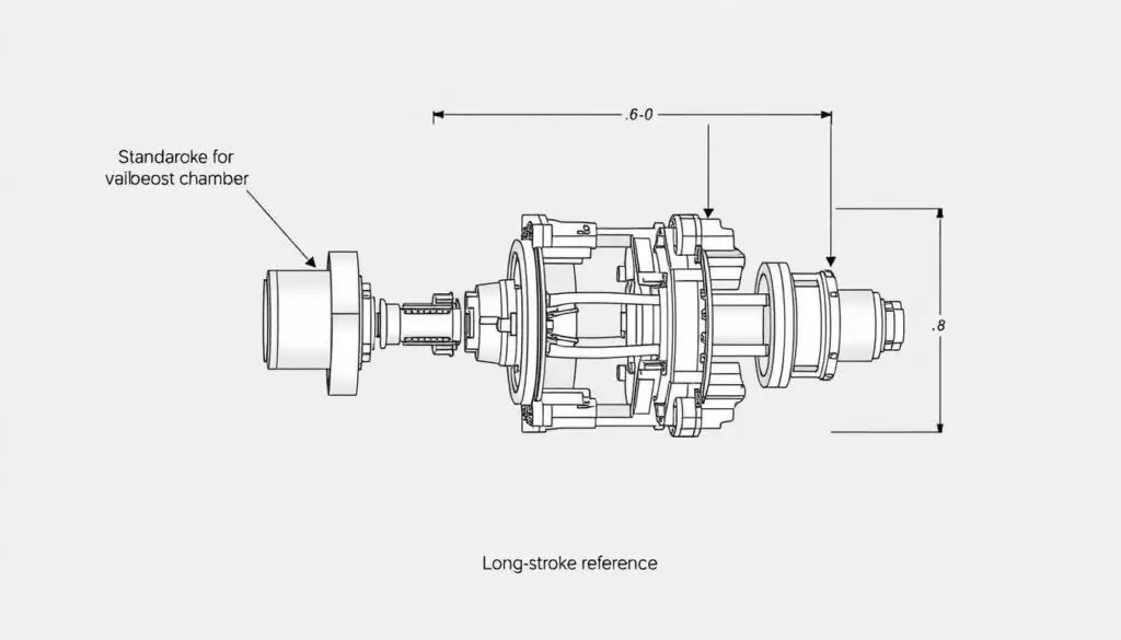 Brake chamber identification showing type numbers and stroke limit markings for standard and long-stroke configurations