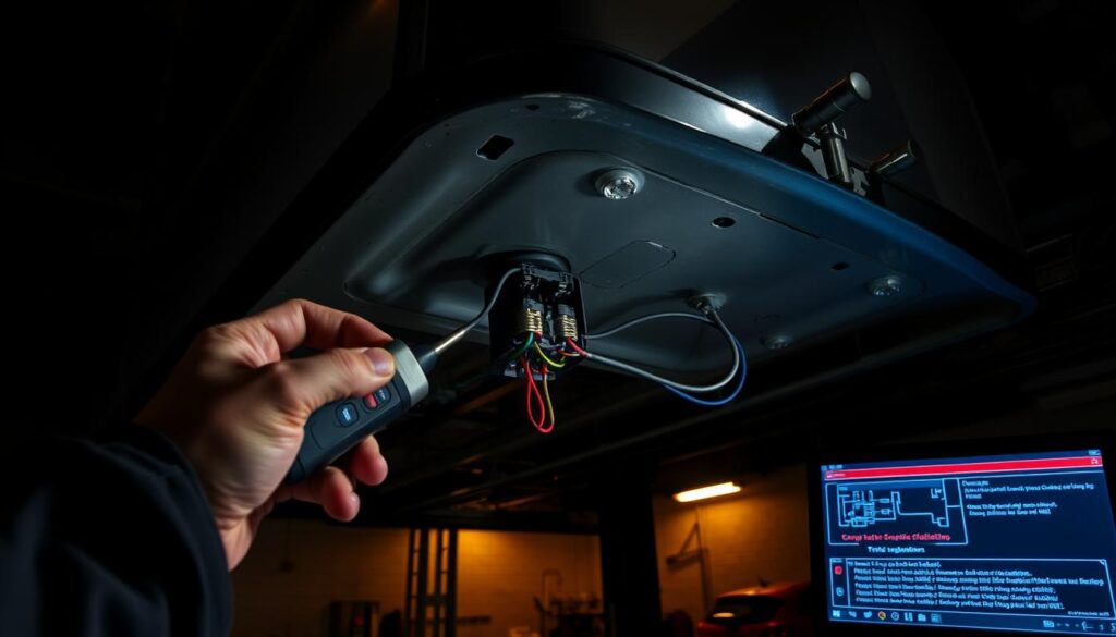Brake controller diagnostics showing electric trailer brake testing procedures with multimeter