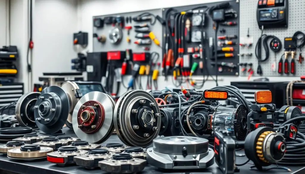 Technician inspecting air brake system components on commercial vehicle