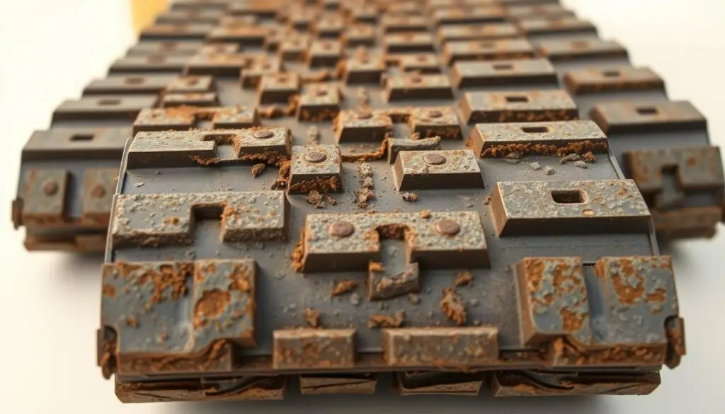 Comparison of bulldozer track wear patterns including center wear, edge wear, and scalloping