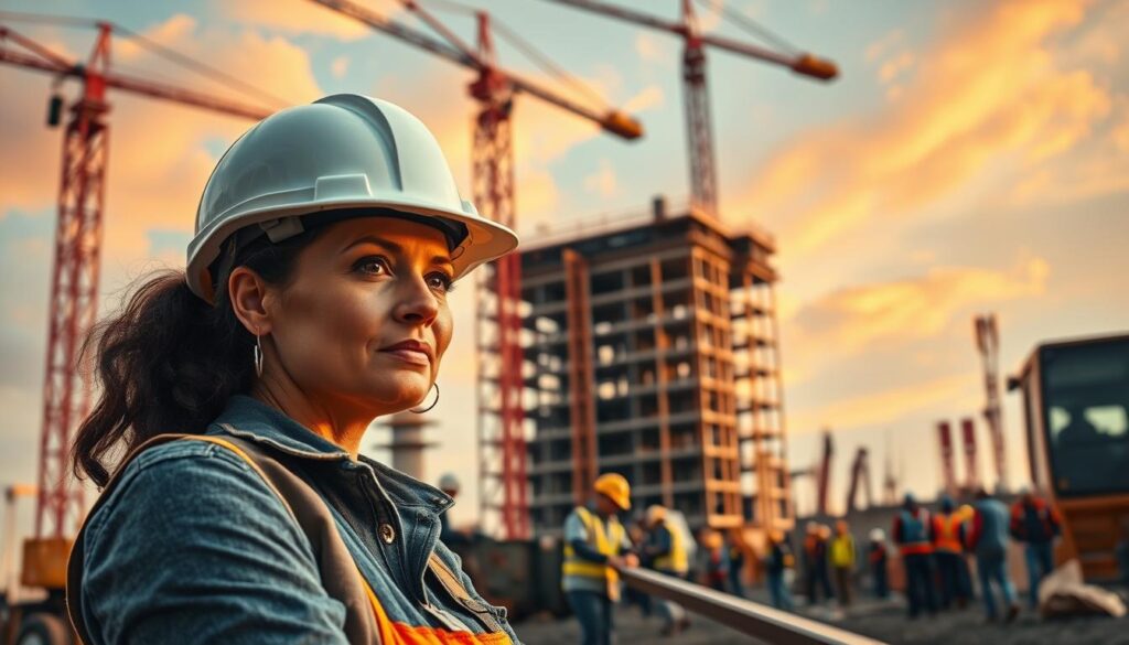 Female construction professional advancing into leadership and career development role