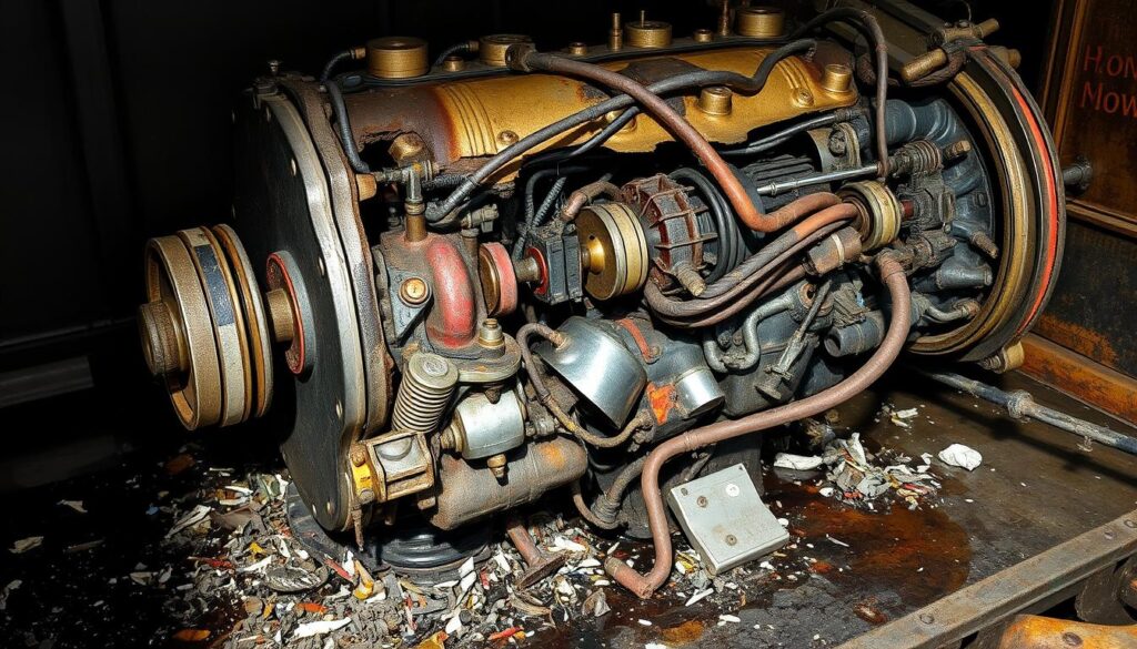 Bent connecting rod and damaged piston resulting from diesel engine hydrolock