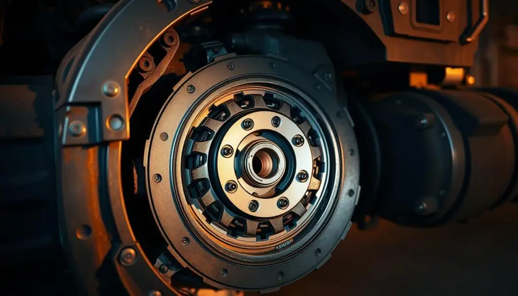 Diesel technician diagnosing clutch problems under heavy duty truck