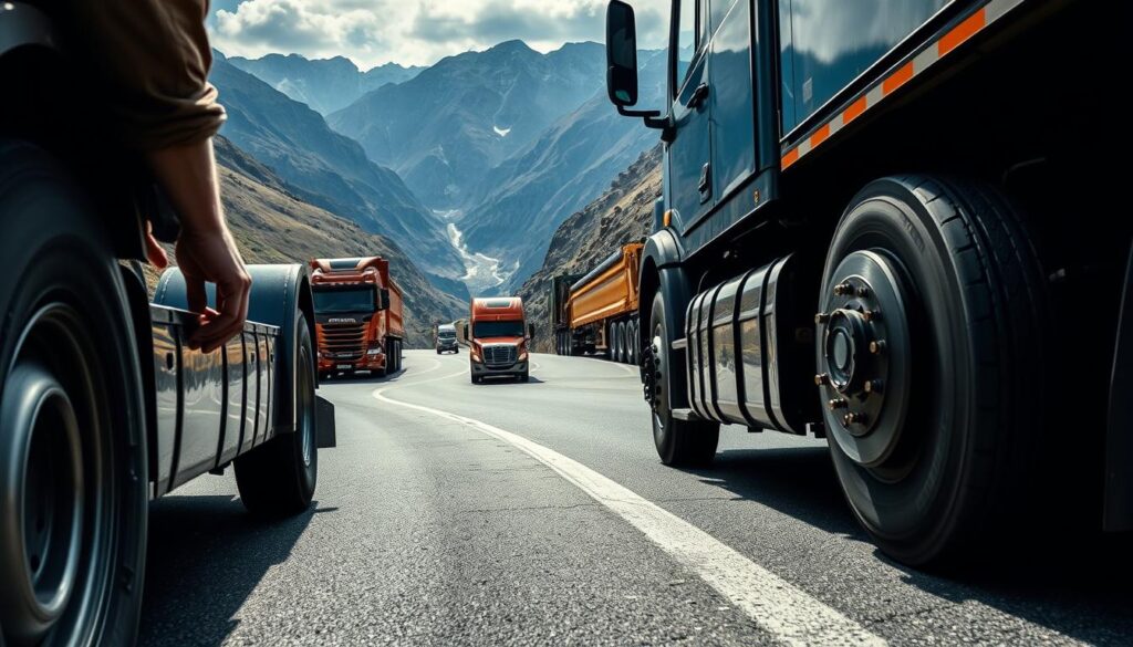 Commercial truck descending steep grade using proper brake maintenance techniques