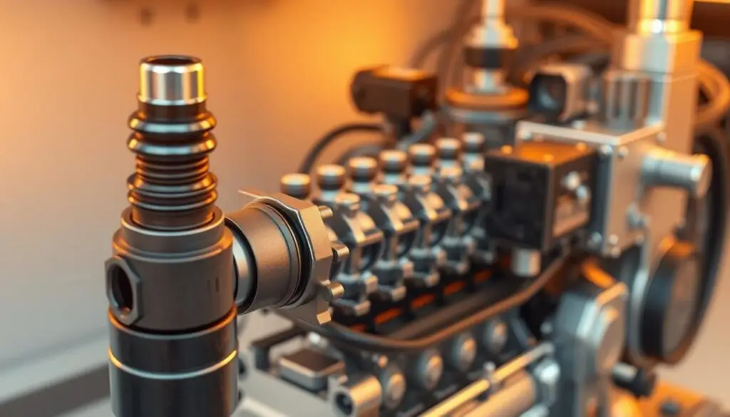 Common rail diesel fuel system showing high-pressure pump, fuel rail, and electronic injectors