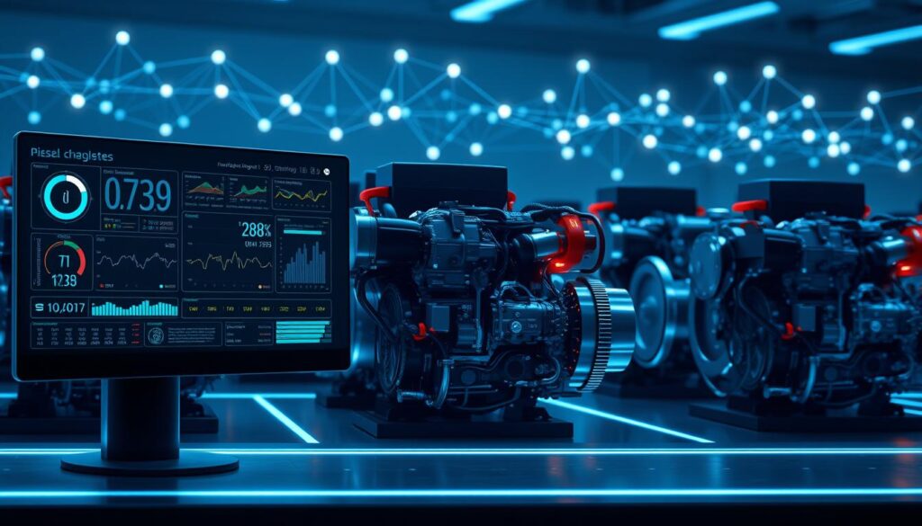Fleet management dashboard showing connected diesel engine telematics data and diagnostics