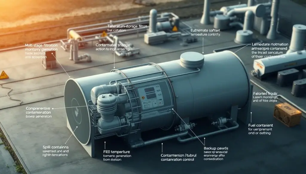 Above-ground diesel fuel storage tank installation with proper drainage and venting