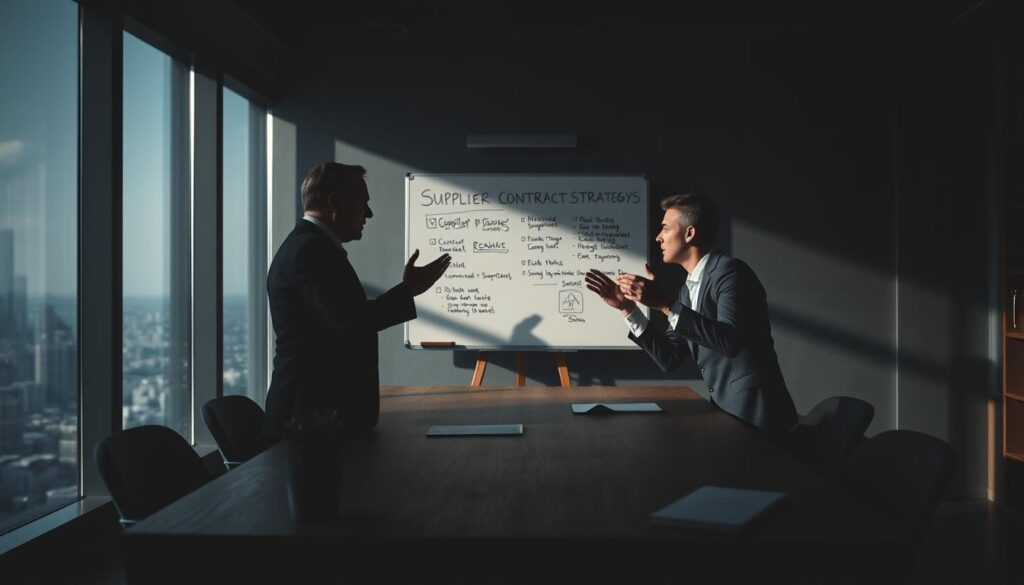 Procurement team negotiating heavy duty parts contract with strategic supplier