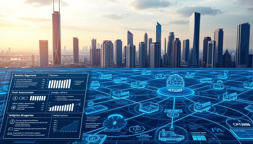 Cybersecurity risk assessment framework diagram for fleet operations showing NIST functions