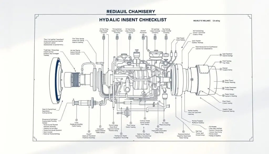 Technician performing pre-operation hydraulic system inspection on heavy equipment