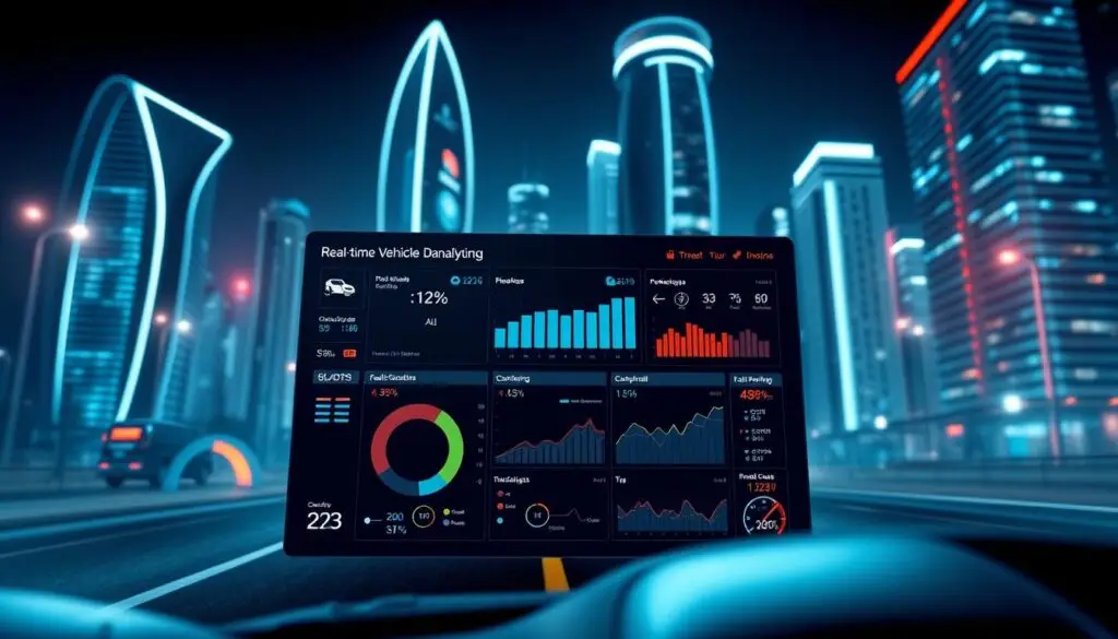 diagnostic analytics dashboard displaying real-time commercial vehicle monitoring data