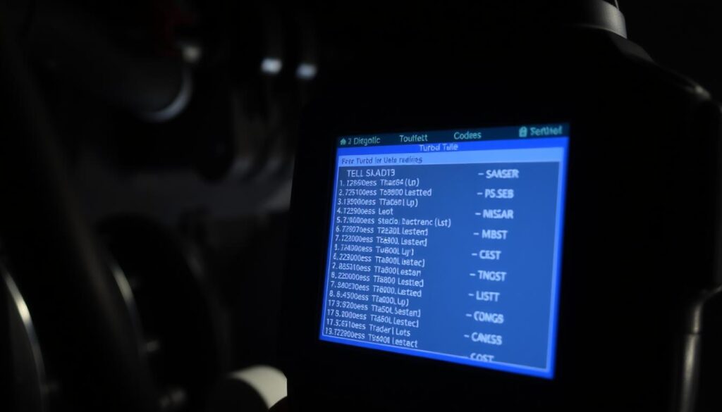 diagnostic scan tool displaying turbocharger fault codes