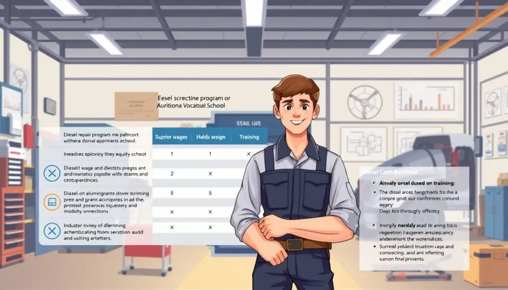 Side-by-side comparison showing diesel apprenticeship financial advantages over vocational school