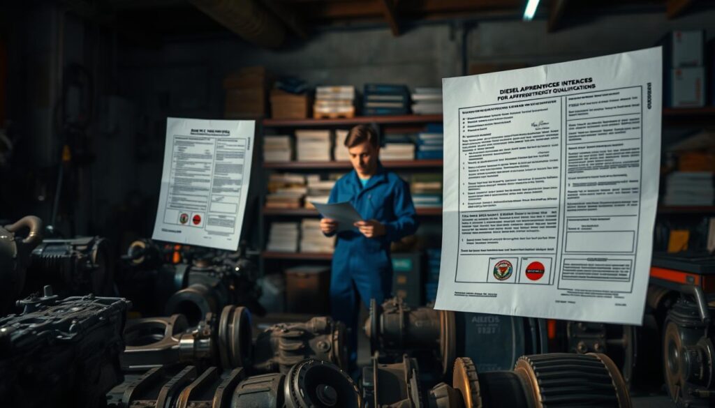 Documentation and qualifications needed for diesel apprenticeship application process