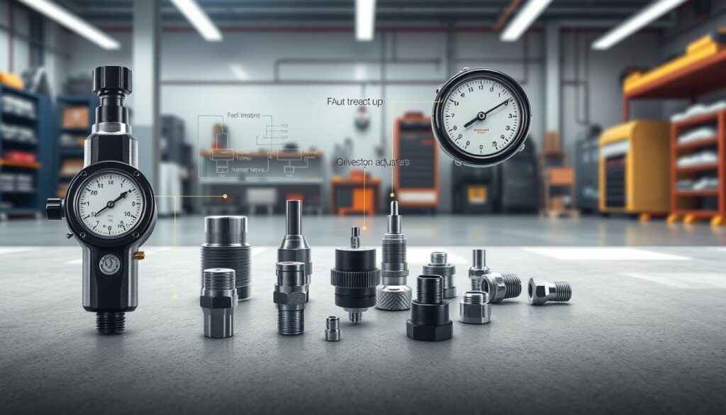 Diesel compression tester adapters showing various metric thread sizes for engine compatibility