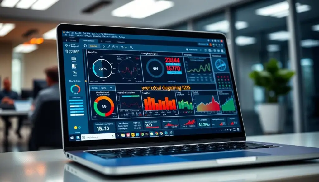 Multiple diesel diagnostic software interfaces displayed on shop computer screens