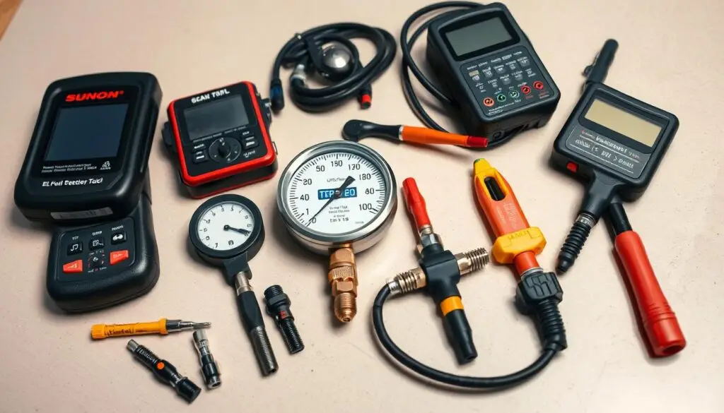 Professional diesel diagnostic scan tool and high-pressure fuel gauge for injector testing