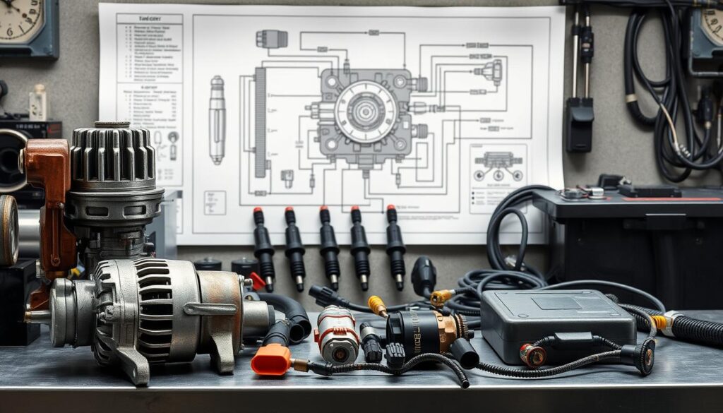 Diesel electrical system starter motor and battery connections for cold weather
