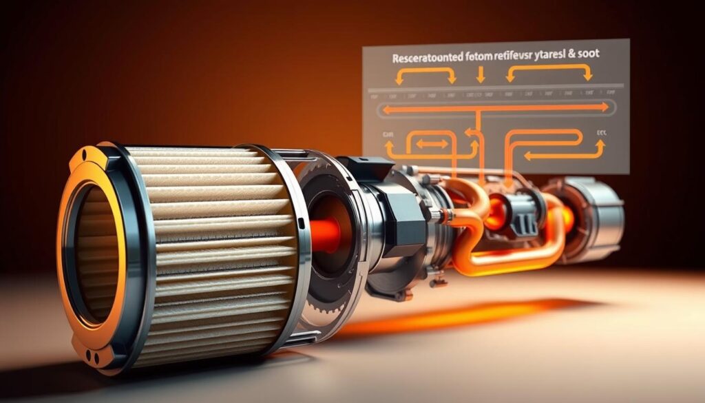 Diesel particulate filter system showing regeneration technology components