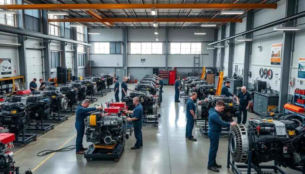 Diesel technician training facility with ASE certification preparation materials and diagnostic equipment