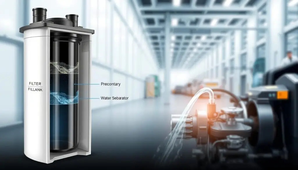 Diagram showing diesel fuel flow through primary and secondary fuel filter stages