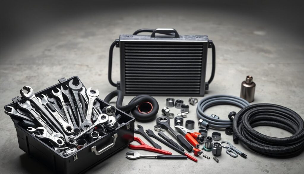 Professional diesel repair tools including torque wrench and fuel line disconnect tools