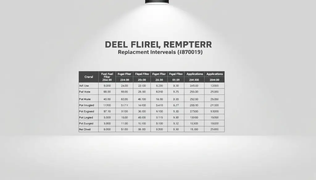 Chart showing diesel fuel filter replacement intervals by vehicle type and operating conditions