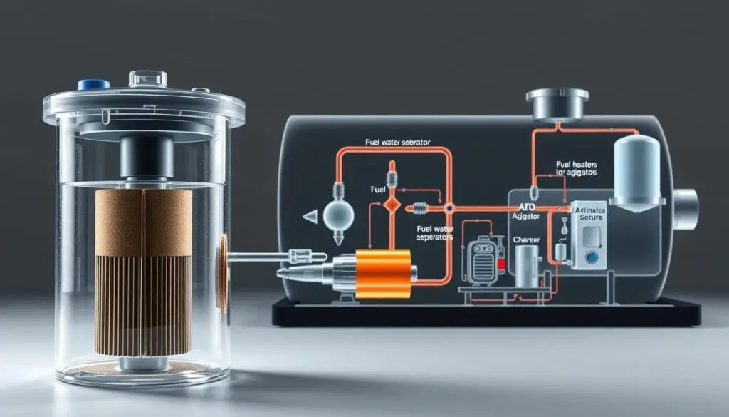 Diesel fuel system winterization showing anti-gel additive treatment and fuel filter inspection