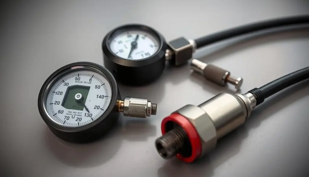 fuel pressure testing equipment connected to diesel test port