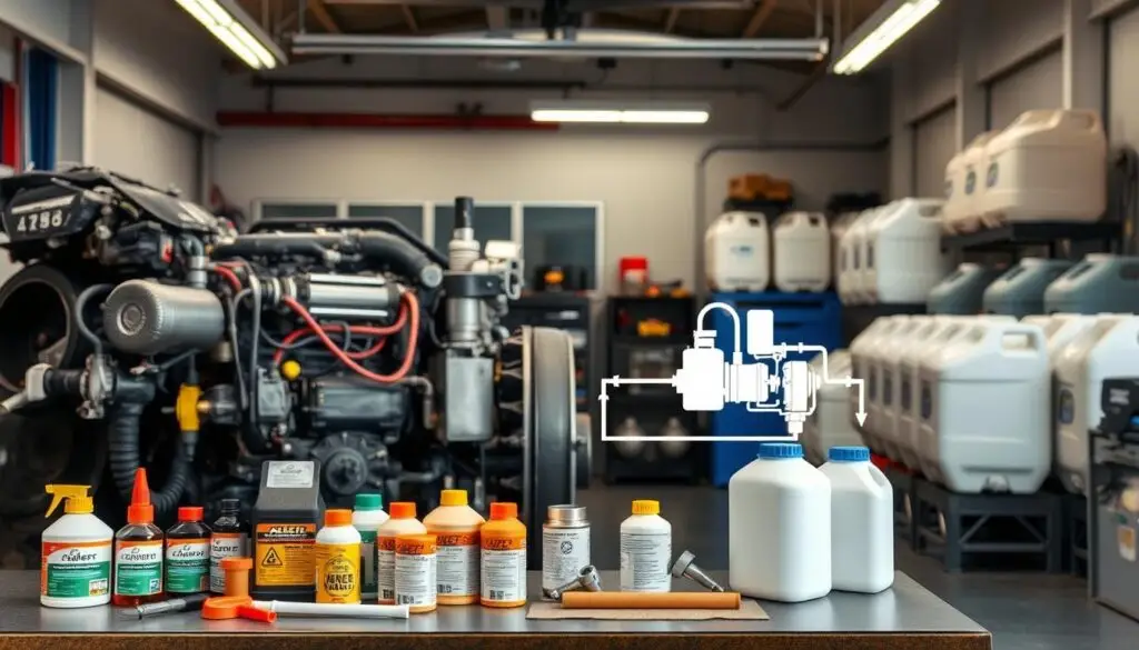 Diesel fuel quality maintenance best practices showing premium fuel pumps and filter inspection procedures