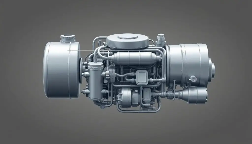 Diagram showing diesel fuel system layout from tank through filters, pump, and injectors to combustion chamber