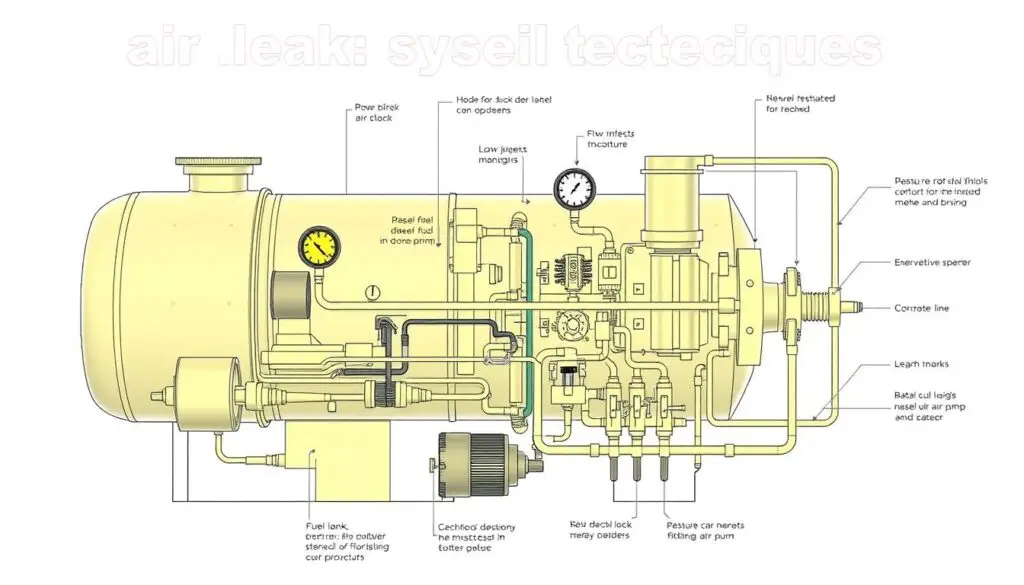 Technician performing visual inspection for diesel fuel system air leak detection