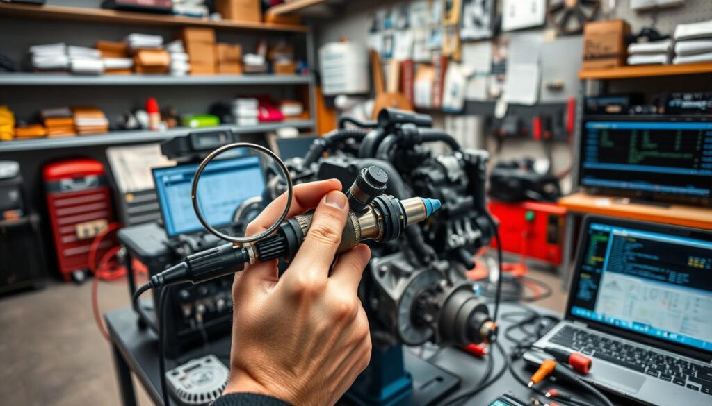 Diesel injector inspection diagnostic testing procedures showing visual examination and electronic diagnostics