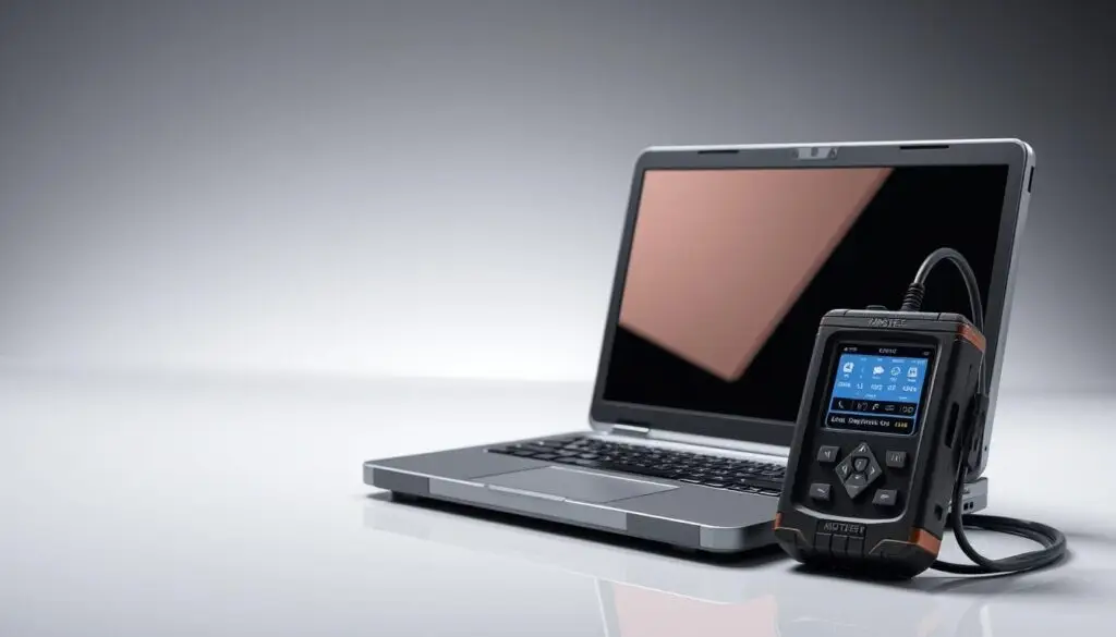 Side-by-side comparison of diesel diagnostic laptop and handheld scanner tool