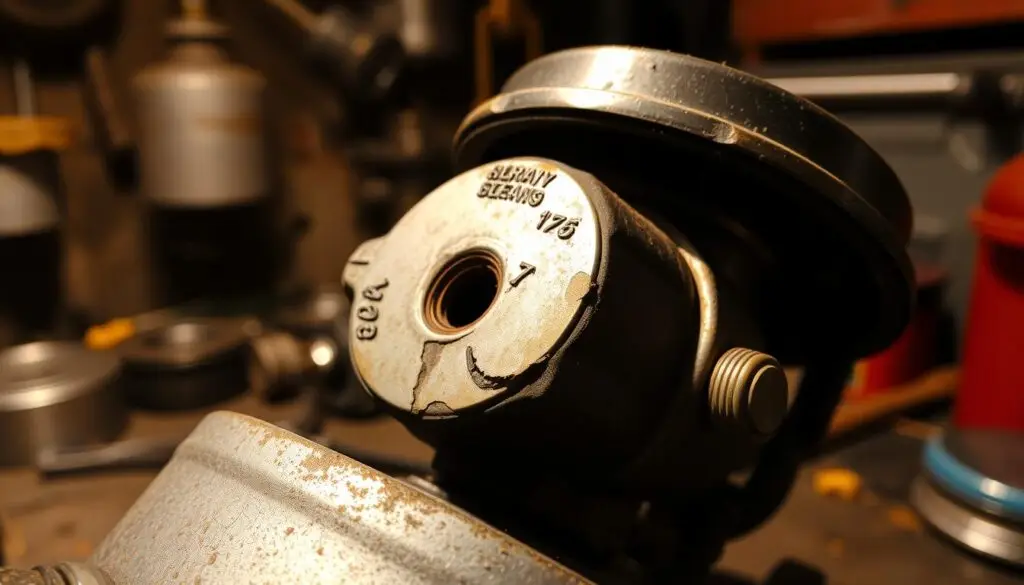 Worn diesel lift pump showing degraded diaphragm and seals causing air entry