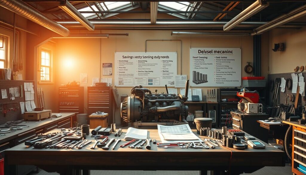 Financial planning documents showing savings strategy for diesel technicians