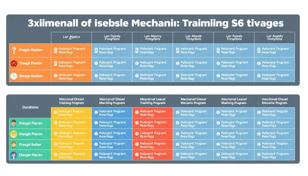 Calendar comparison of semester, quarter, and evening diesel mechanic program schedules