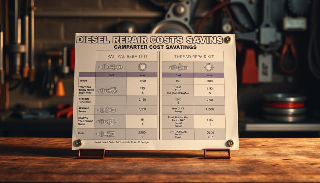 Cost comparison chart showing thread repair kit savings versus component replacement