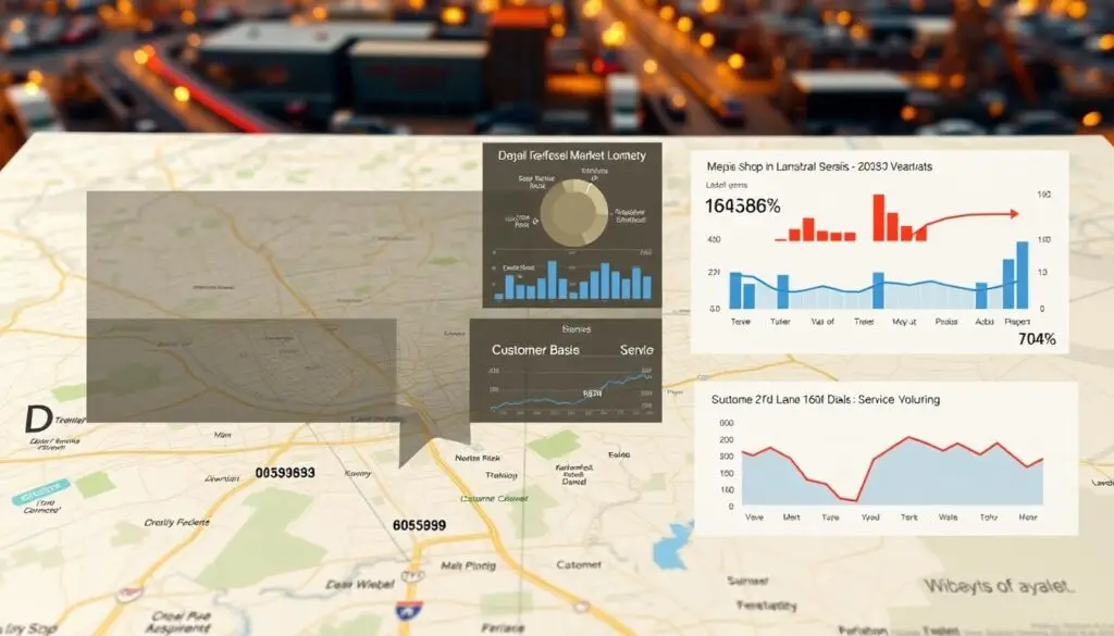Map showing transportation corridors and commercial fleet concentrations for mobile diesel repair market analysis