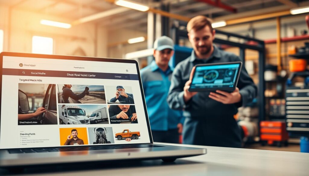 Diesel repair shop owner implementing digital marketing and customer outreach