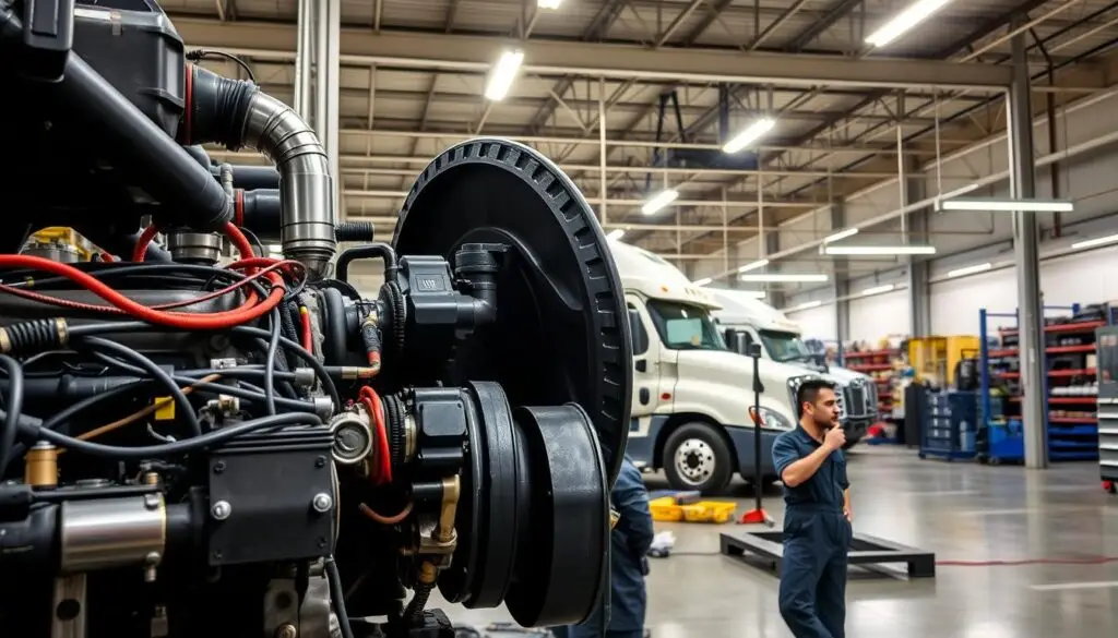 Diesel technician following standardized quality control checklist during engine repair