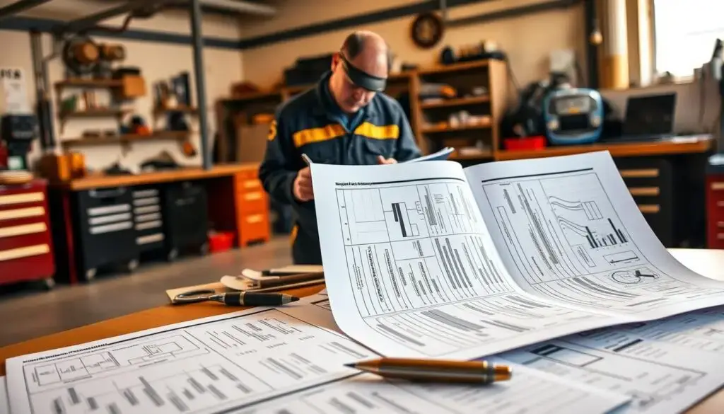 Business planning documents and maps illustrating phased mobile diesel repair expansion strategy
